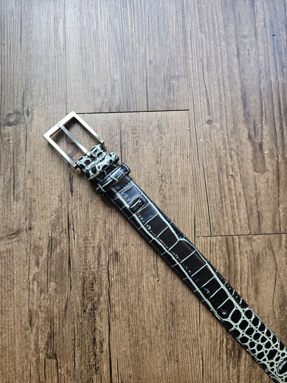 Greg Norman Croc Leather Belt with Silver Buckle